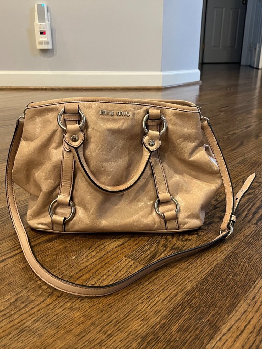 Miu Miu Vitello Shine Pinkish Beige Two Way Shoulder Bag